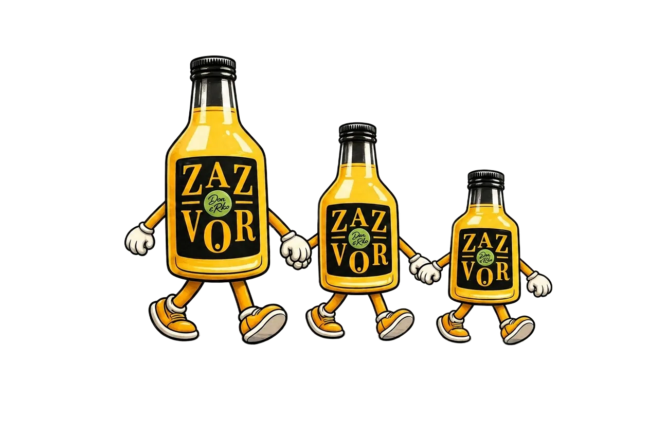 Tři chodící LÁHVE ZAZ-VOR: Velký Don, Malý Don a Mini Don